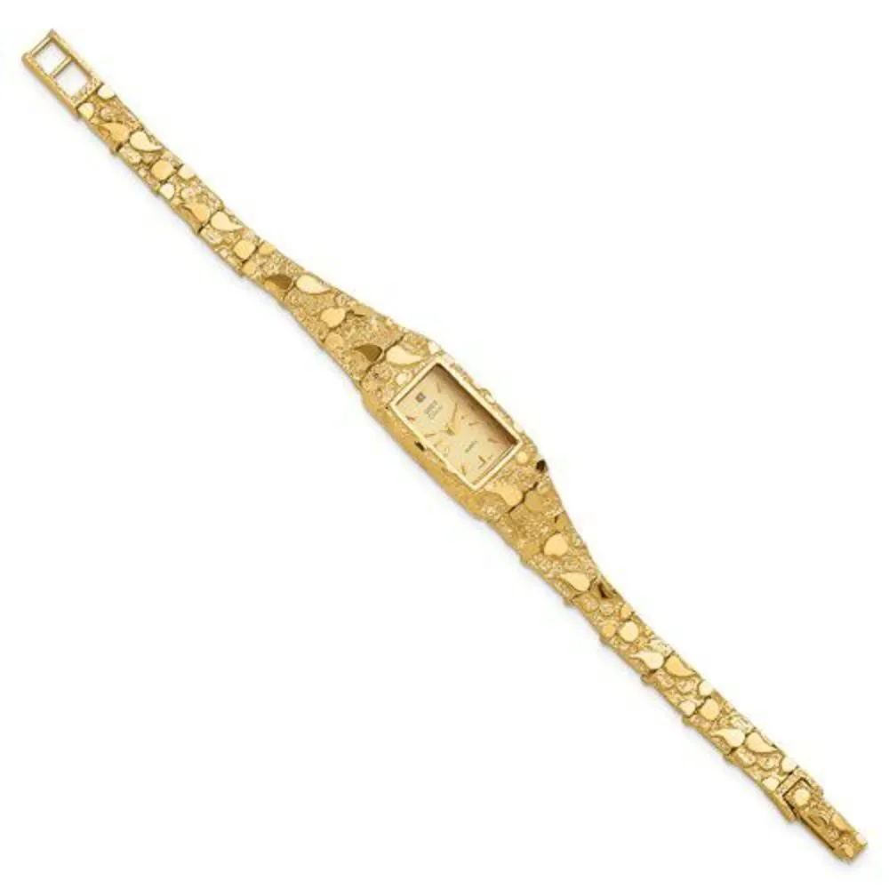 14K Ladies Rectangular Champagne 15x31mm Dial Solid Nugget Watch